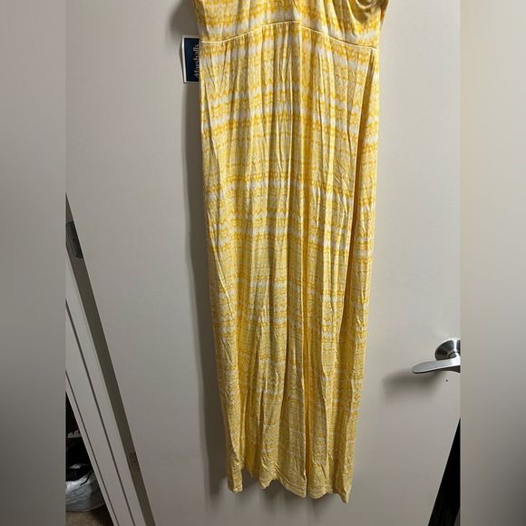 Carole Little Yellow and White Polyester V-Neck Sleeveless Print Maxi Size Small - Picture 11 of 14